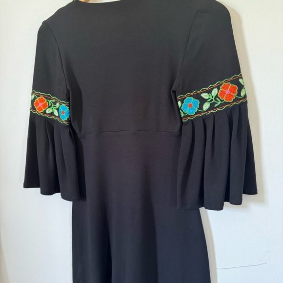 Cache Embroidered Mini Dress Black Floral Bell Sleeves Vintage Y2K Womens Small - Picture 9 of 11